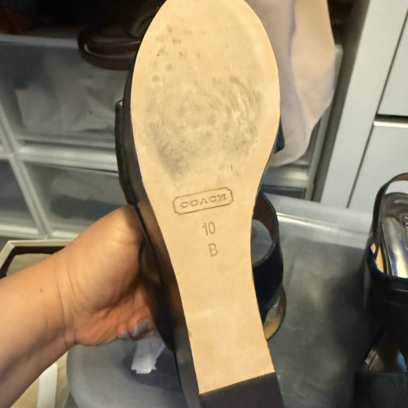 Coach Campbell Brown Leather Wood Signature C Platform Wedge Sandal 10M Shoe - Picture 4 of 5